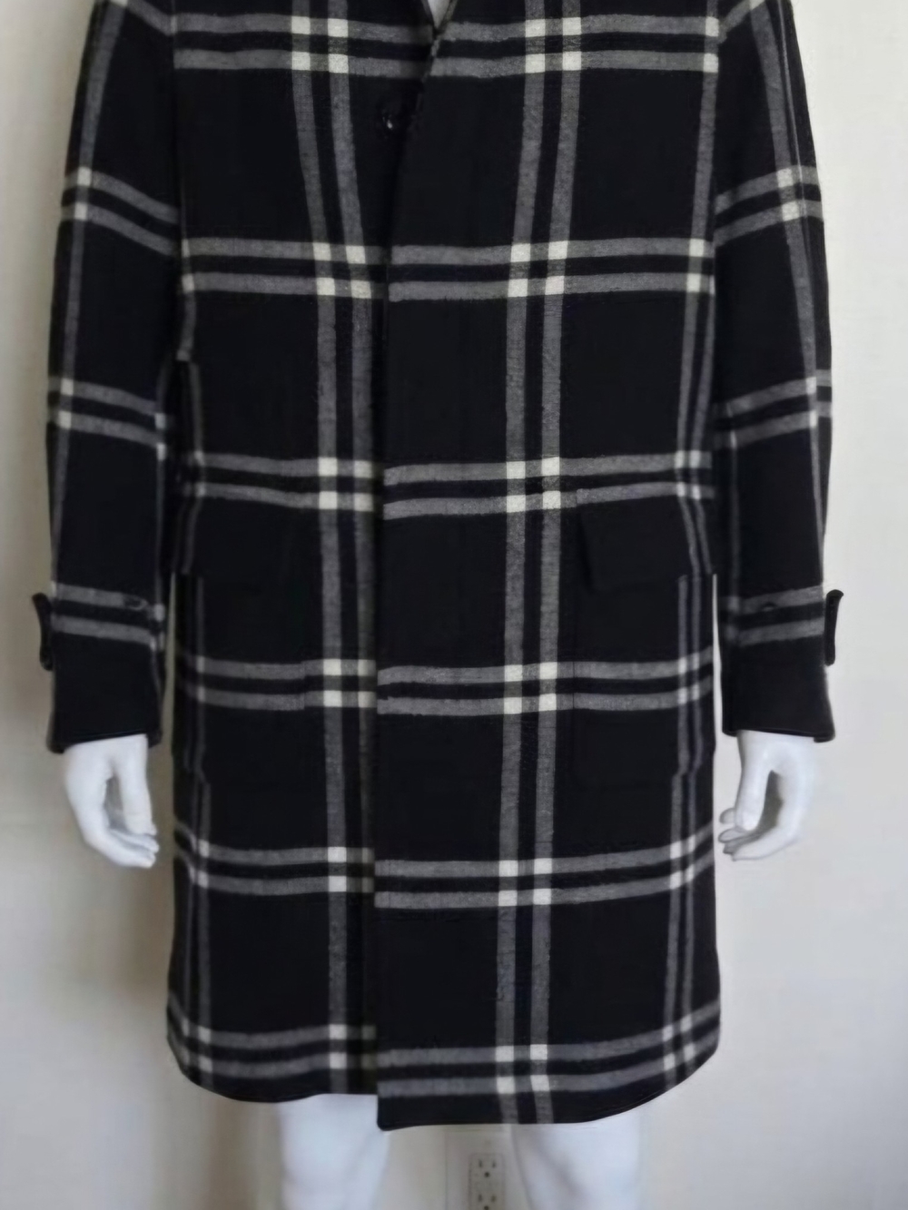 Kaptain Sunshine x Throwing Fits Checked Wool-Flannel Coat Black Plaid Size 38